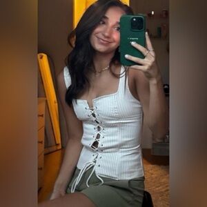 NWT ZARA ZARA STRIPED CORSET TOP light Brown/White Lace-Up Top
Size XS